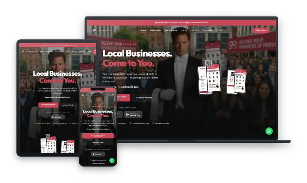 GoLocalQuote website designed by Huddy Digital