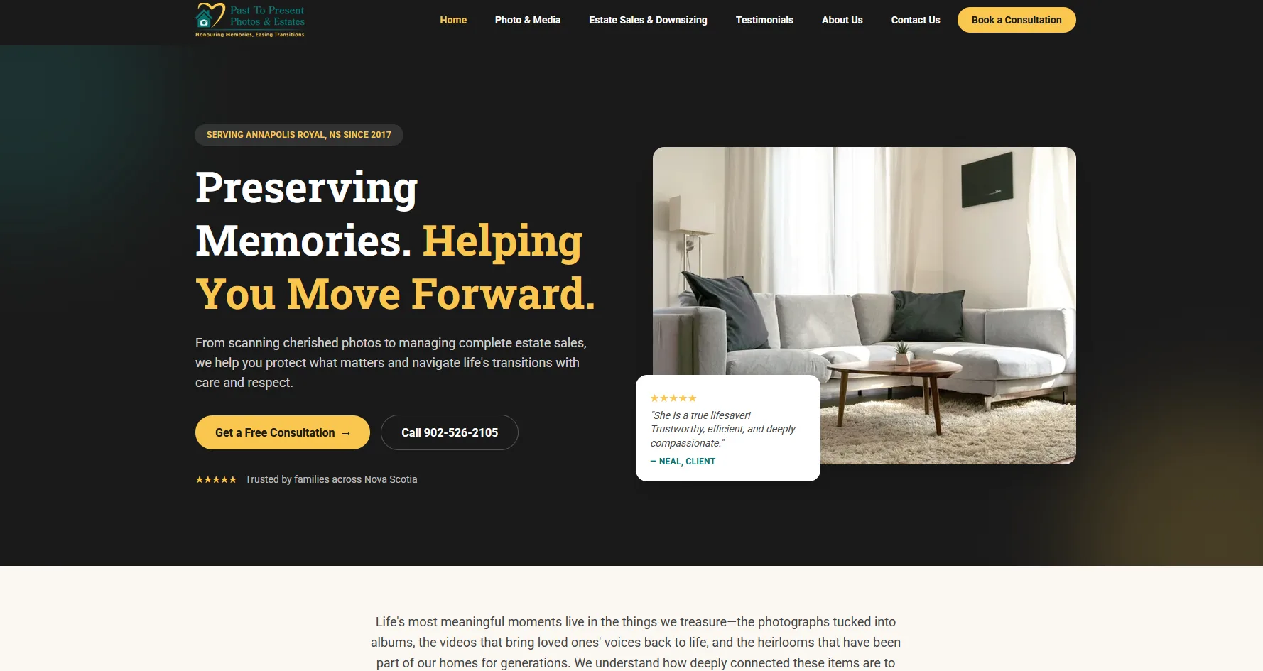 Past to Present Photos & Estates homepage, rebuilt by Huddy Digital