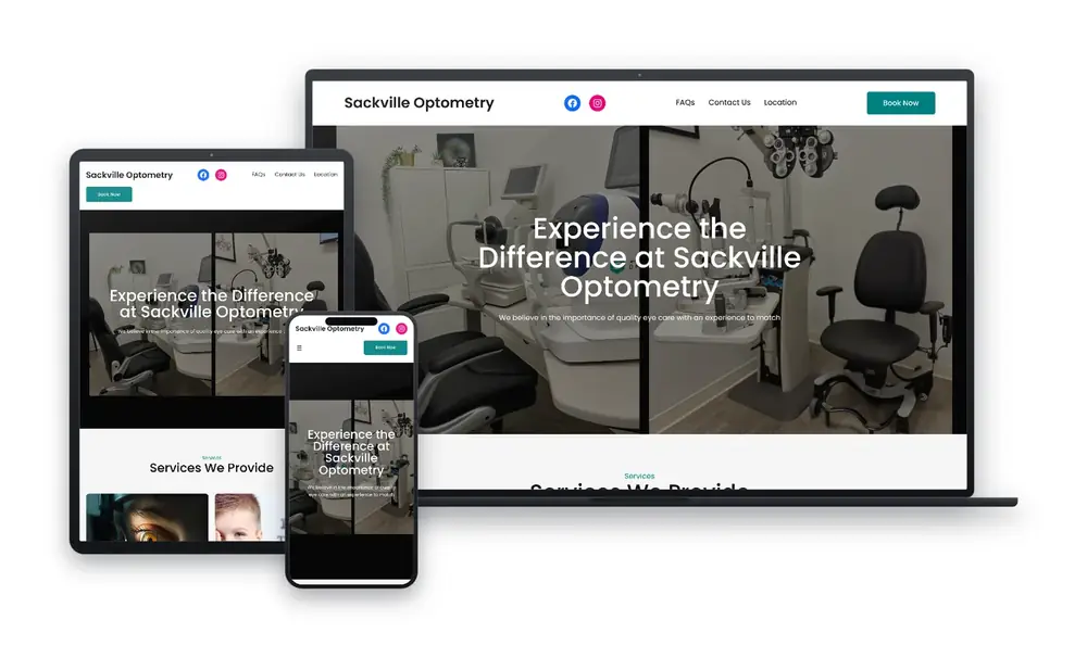 Sackville Optometry website with local SEO by Huddy Digital