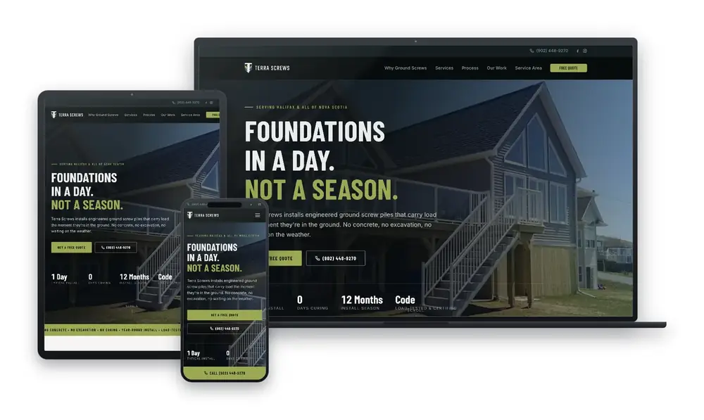 Terra Screws ground screw foundation company website rebuild by Huddy Digital