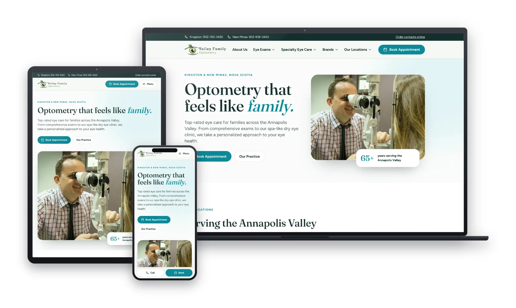 Valley Family Optometry website designed by Huddy Digital
